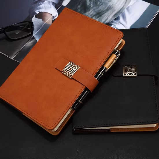Custom Leather A5 Hardcover Notebook with Packaging Box Metal Lock Gift Notepad